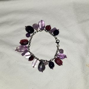 Purple Glass Silver Tone Bracelet